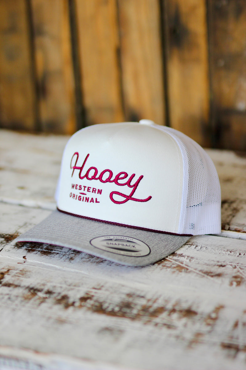 Hooey White 5 Panel Trucker with Red Stitching