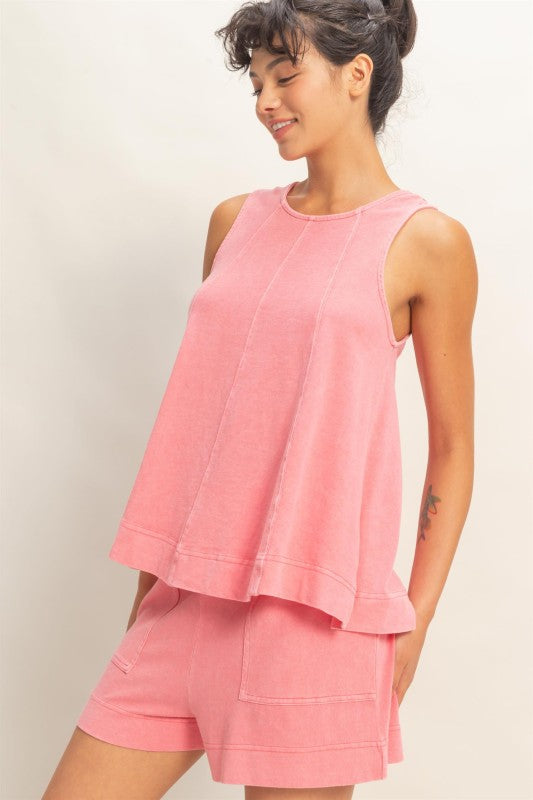 Sleeveless Round Neck Top & Shorts Set