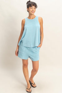 Sleeveless Round Neck Top & Shorts Set