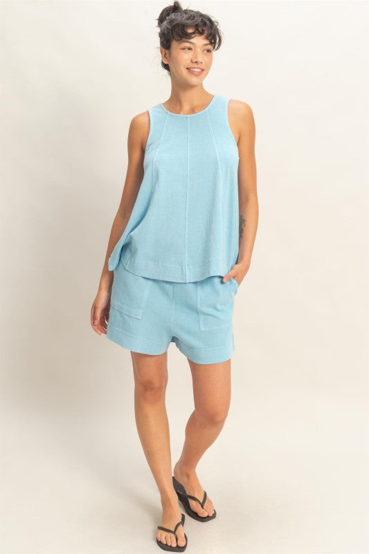 Sleeveless Round Neck Top & Shorts Set
