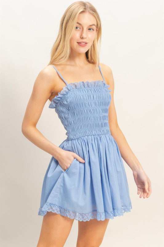 Smocked Lace Trim Romper