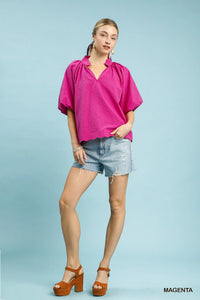Bubbled Sleeved Seersucker Top