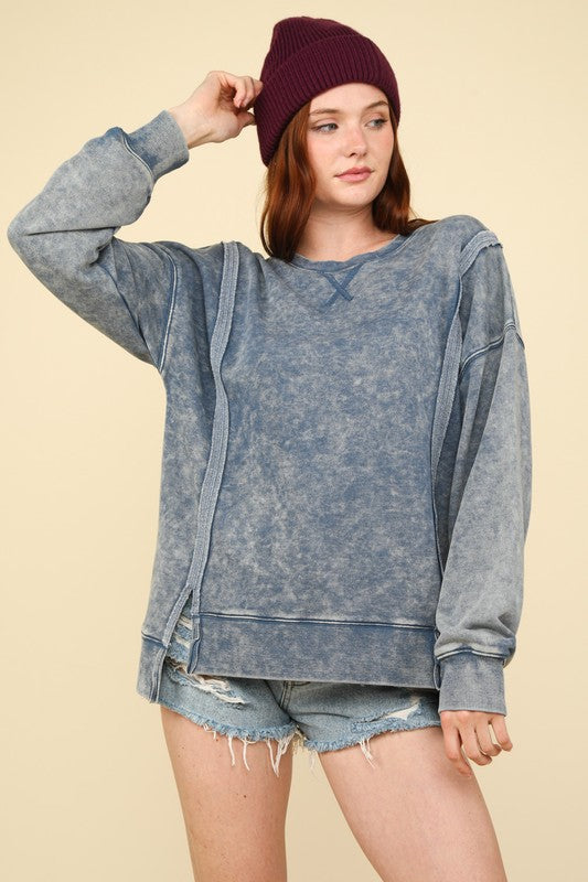 Mineral Washed French Terry Oversized Knit Top