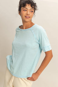 Acid Wash Raw Seam Raglan Short Sleeve Tee