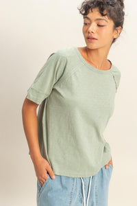 Acid Wash Raw Seam Raglan Short Sleeve Tee