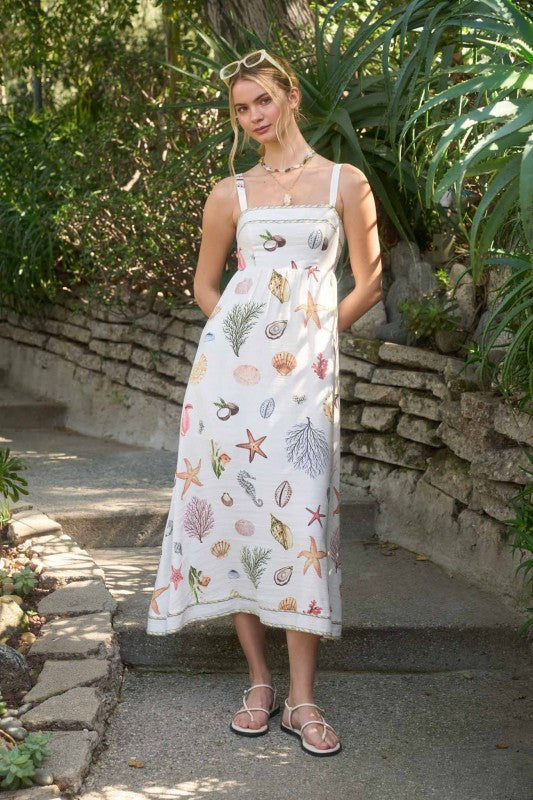 Multicolor Nautical Print Sleeveless Midi Dress
