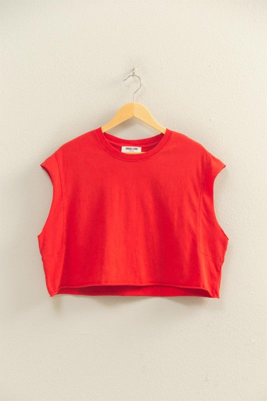 Crew Neck Boxy Sleeveless Cropped Top