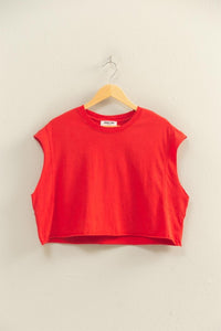 Crew Neck Boxy Sleeveless Cropped Top