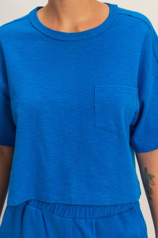 Boxy Crew Neck Top With Pocket