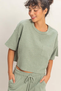 Boxy Crew Neck Top With Pocket
