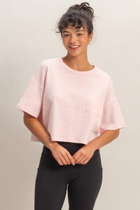 Boxy Crew Neck Top With Pocket