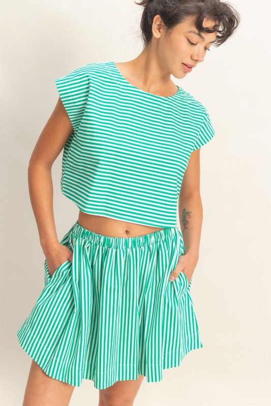 Striped Dolman Sleeve Top & Skirt Set