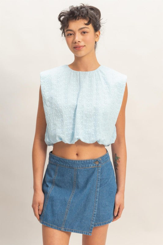Bubble Hem Cotton Eyelet Sleeveless Top