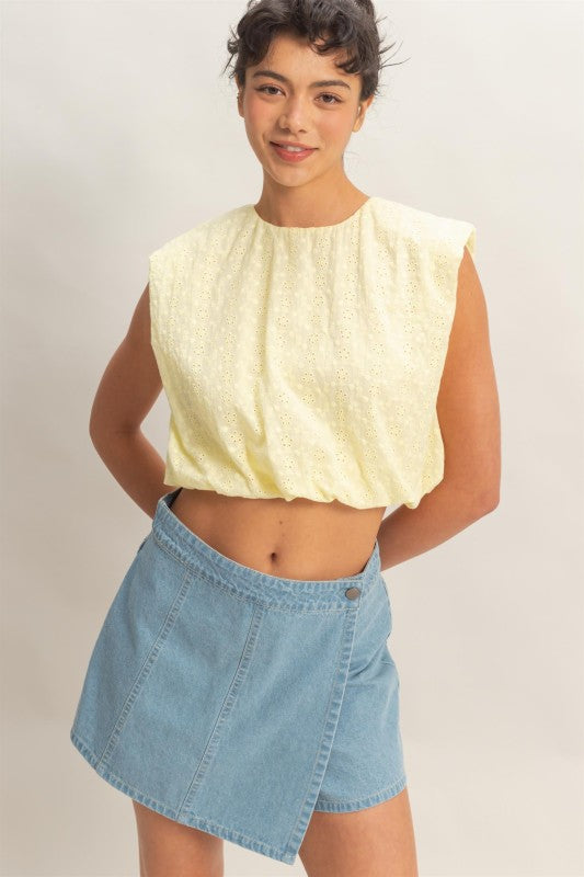 Bubble Hem Cotton Eyelet Sleeveless Top