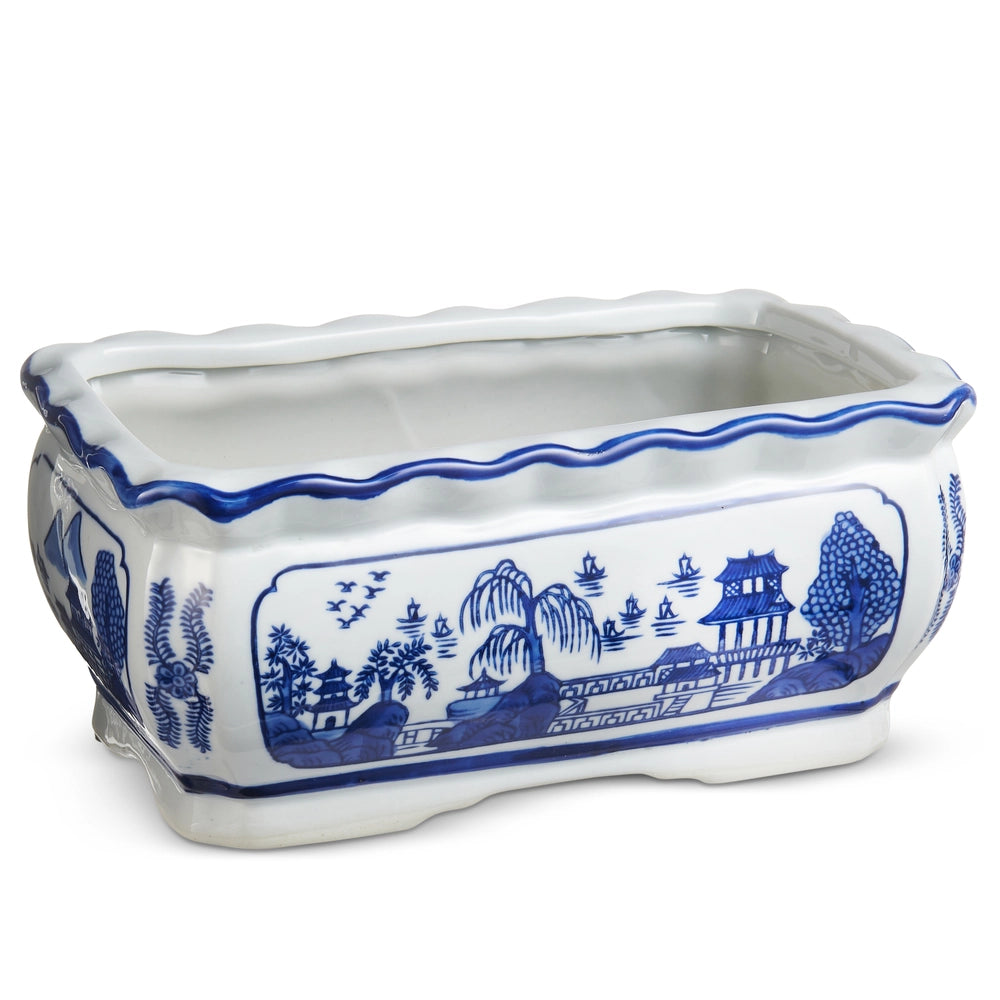 Raz 9.25" Blue And White Planter