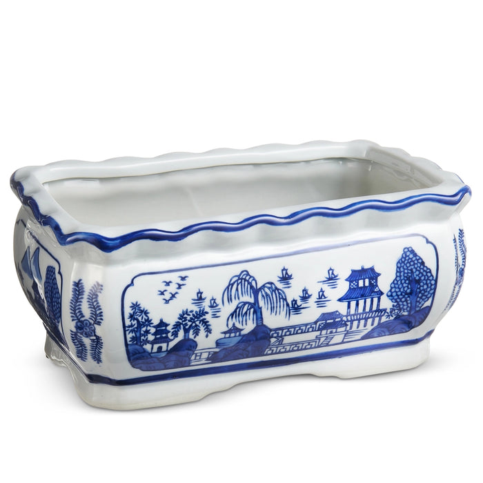 Raz 9.25" Blue And White Planter