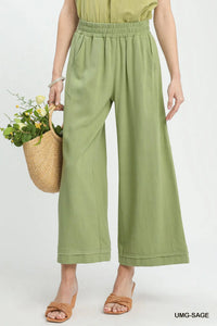 Linen Elastic Waist Wide Leg Pants