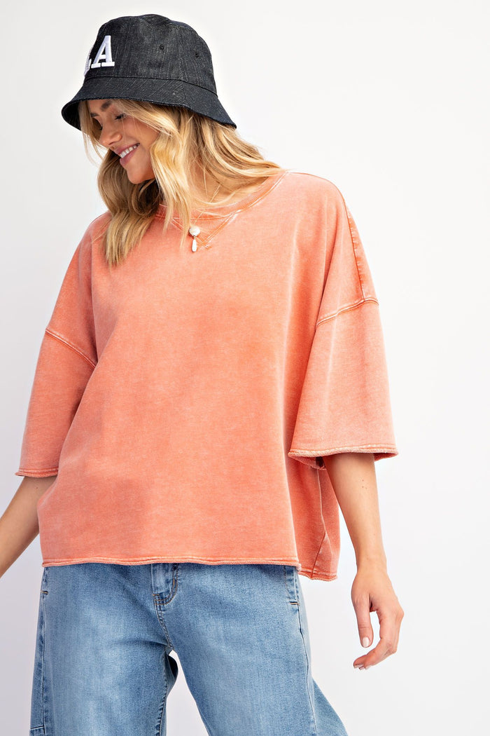 MINERAL WASHED TERRY KNIT BOXY TOP