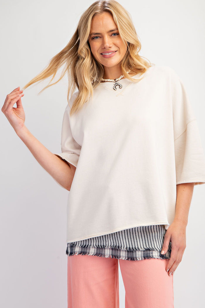 MINERAL WASHED TERRY KNIT BOXY TOP