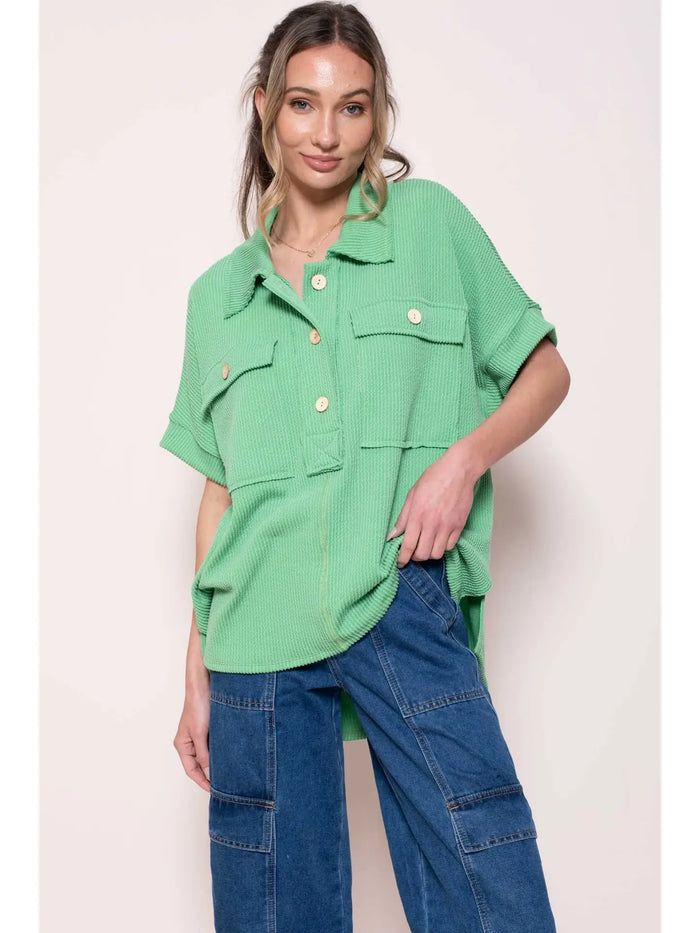 Ribbed Button Up Pock Top