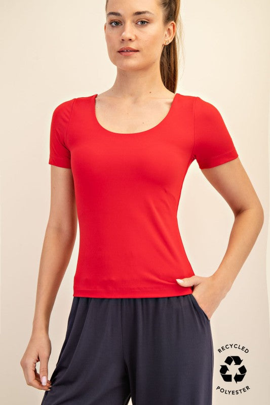 Recycled Butter Round Neck Short Sleeve Top