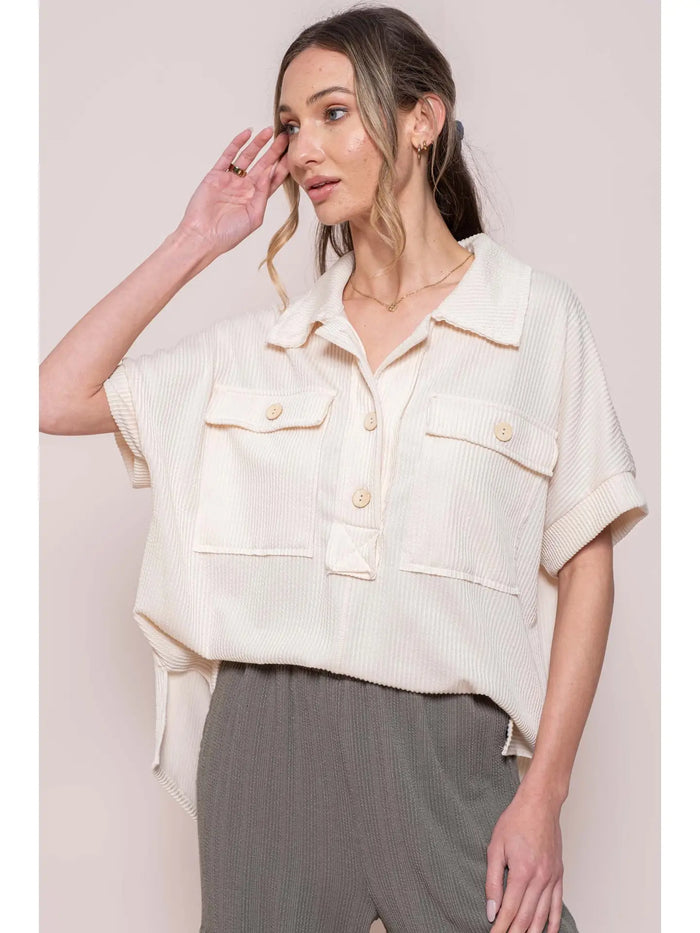 Ribbed Button Up Pock Top