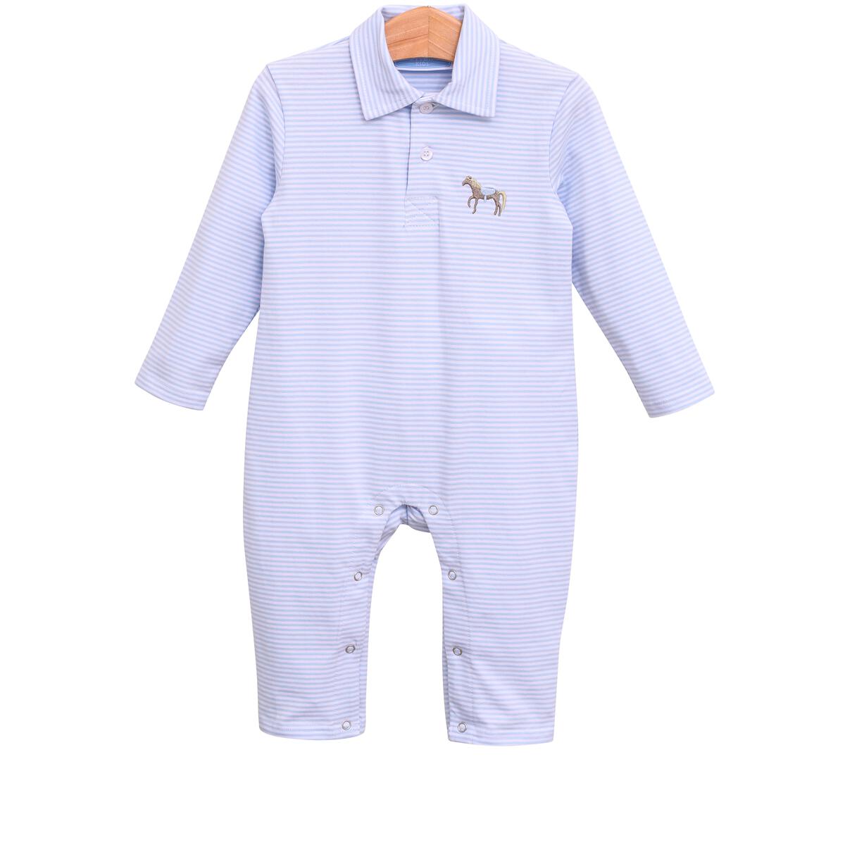 Trotter Street Horse Embroidery Polo Romper