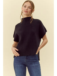 Ribbed knit top with mock neck