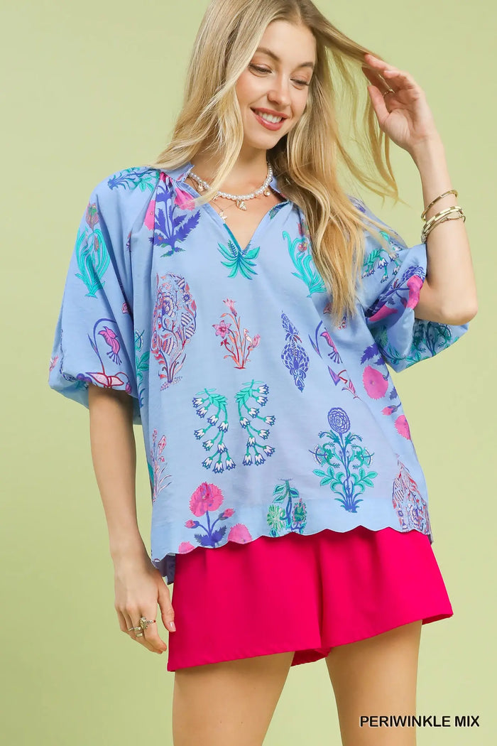 Floral Encyclopedia Print Blouse