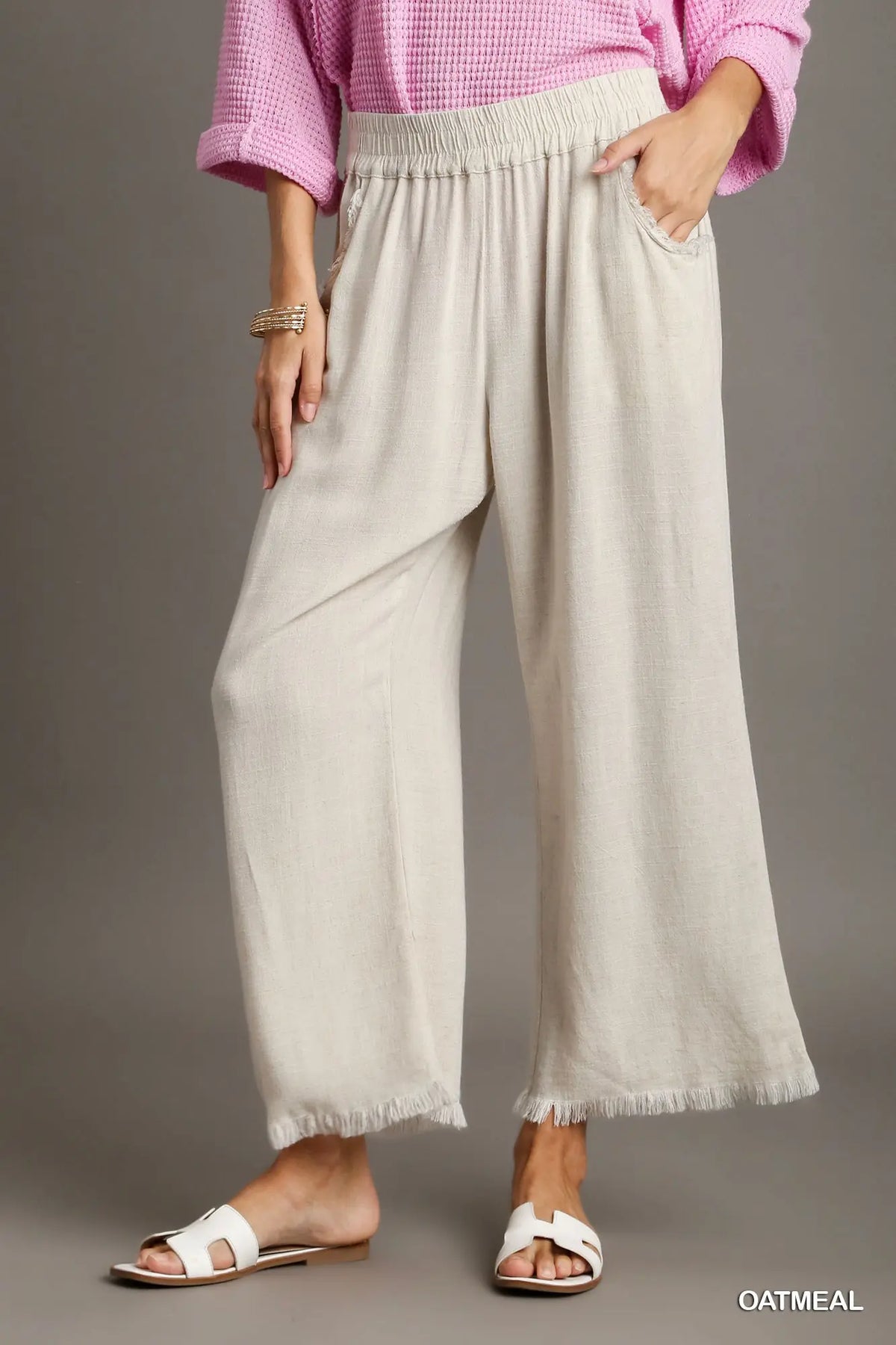 Frayed Hem Wide-Leg Pants