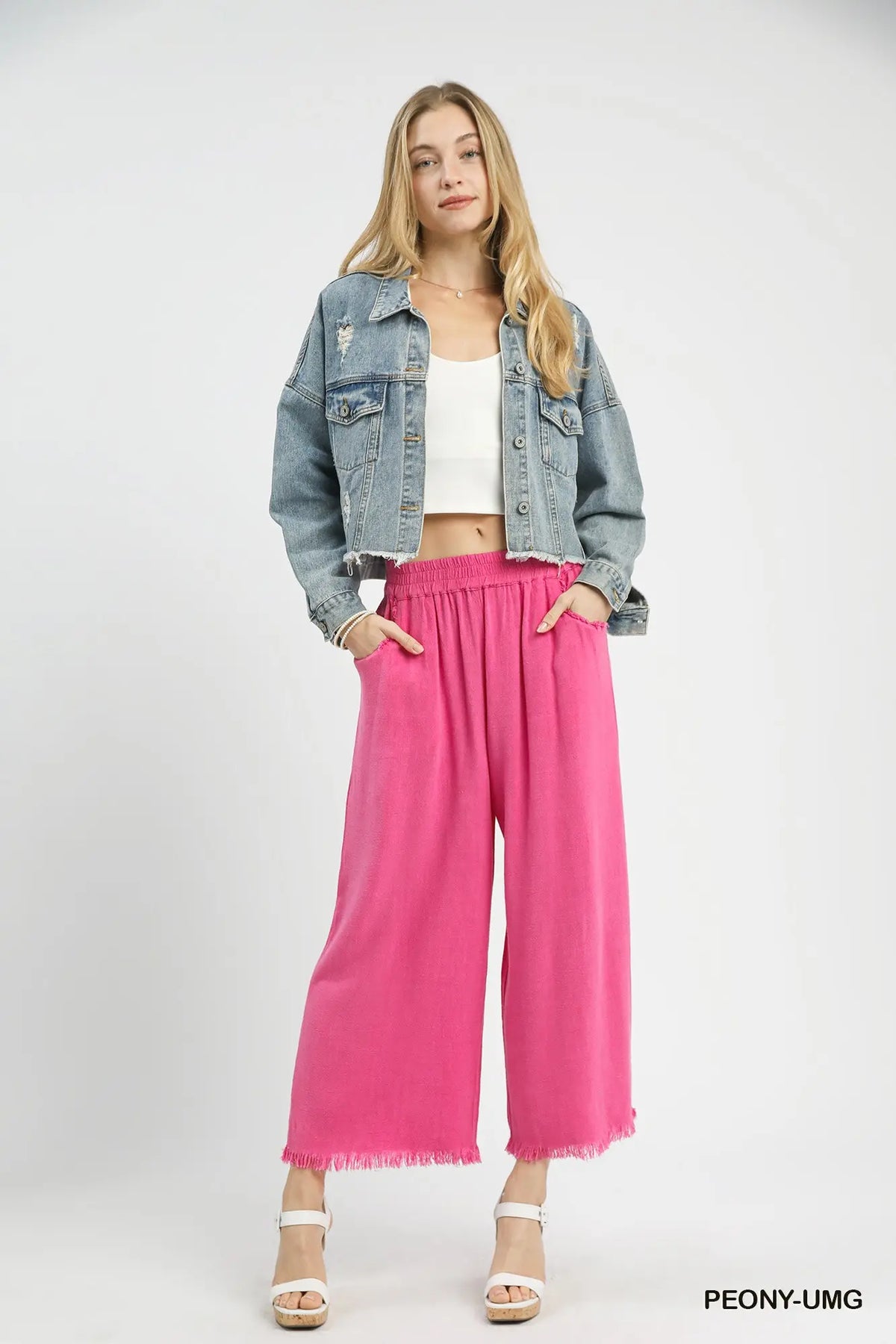 Frayed Hem Wide-Leg Pants