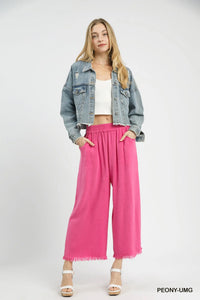 Frayed Hem Wide-Leg Pants