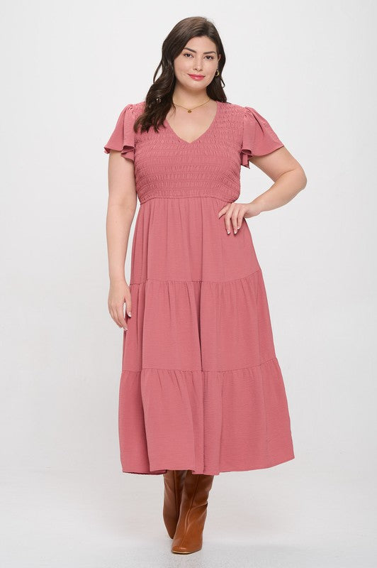 PLUS FLUTTER SLEEVE MIDI DRESS