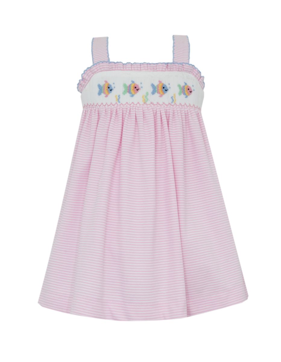 Petit Bebe FISH GIRL´S - Pink knit stripe strap sundress