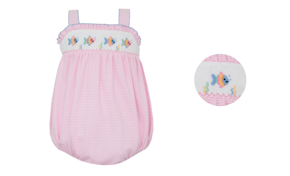 Petit Bebe FISH GIRL´S - Pink knit stripe strap girl's sunbubble