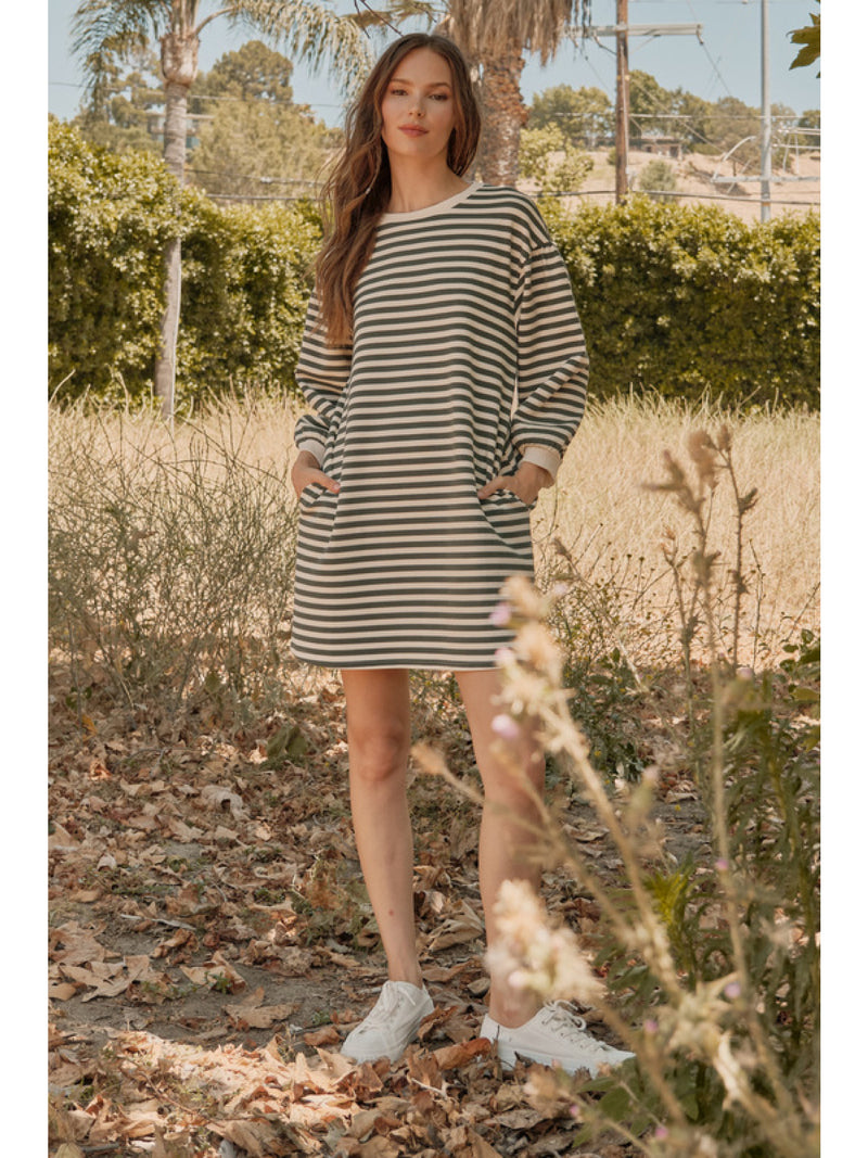 Striped dress with crew neck