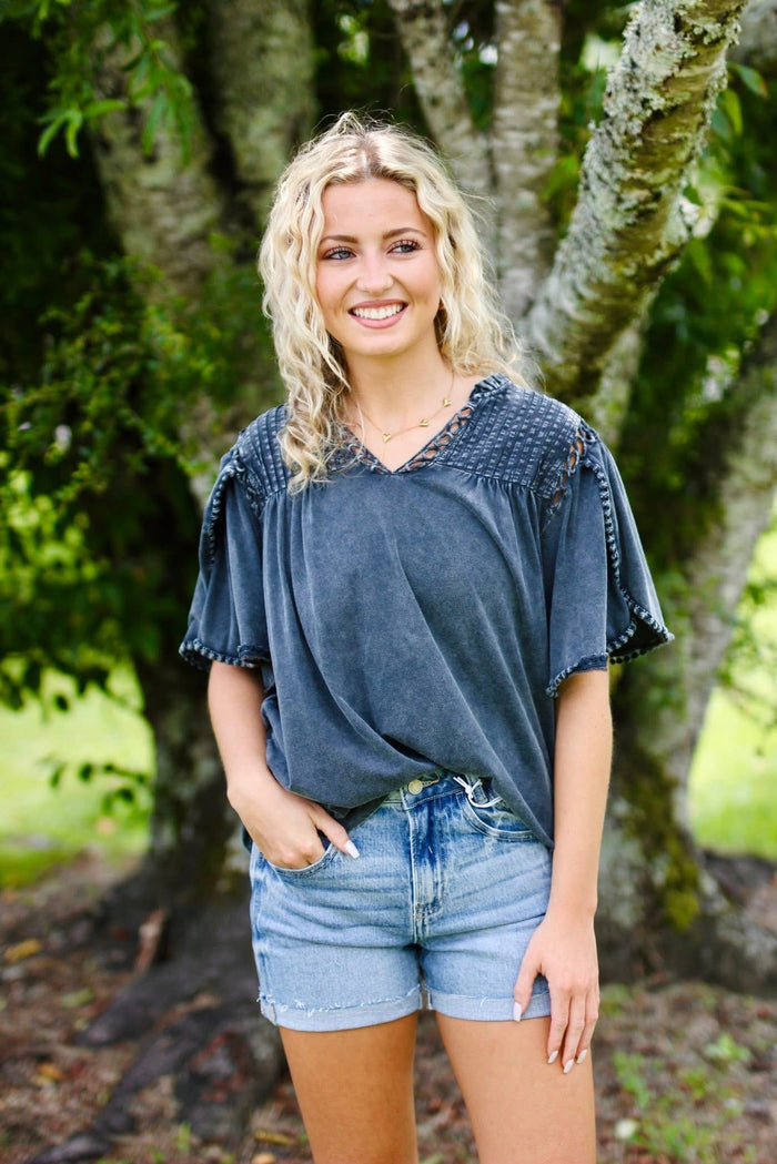 MINERAL WASHED COTTON MODAL KNIT TOP