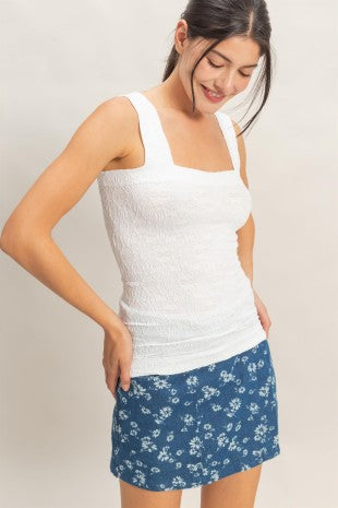 Floral Jacquard Square Neck Top