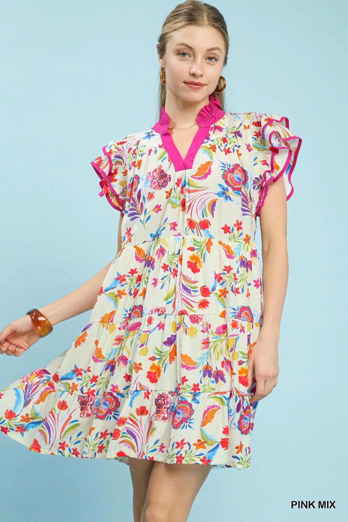 Floral Tiered Ruffle Sleeve Dress