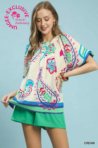 Border Print Blouse