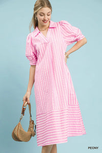 Striped Puff Sleeve Midi Dress
