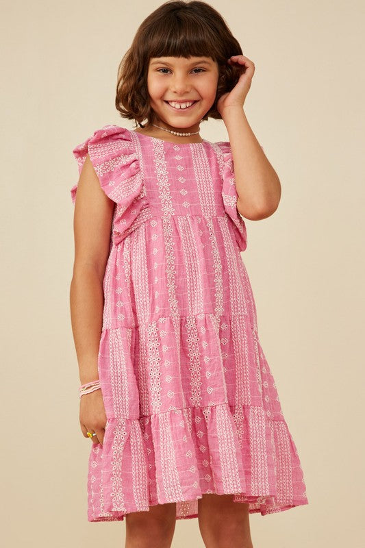 Girls Embroidered Ruffled Sleeveless Dress