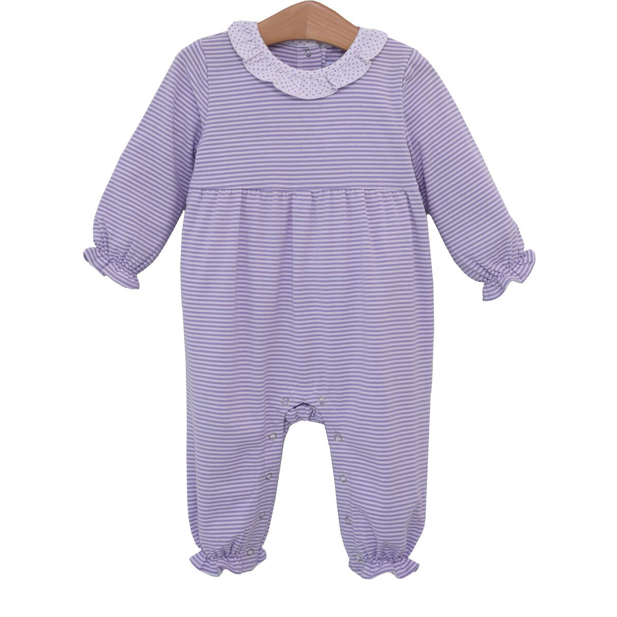 Trotter Street Georgia Romper- Lavender Stripe