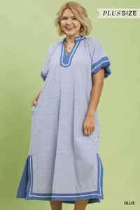 Pinstripe Contrast Trim Midi Dress