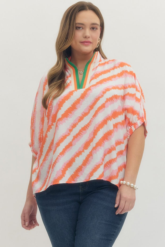 Multicolor print short dolman sleeve top