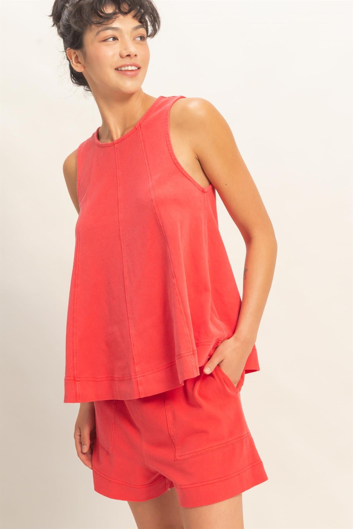 Sleeveless Round Neck Top & Shorts Set