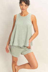 Sleeveless Round Neck Top & Shorts Set