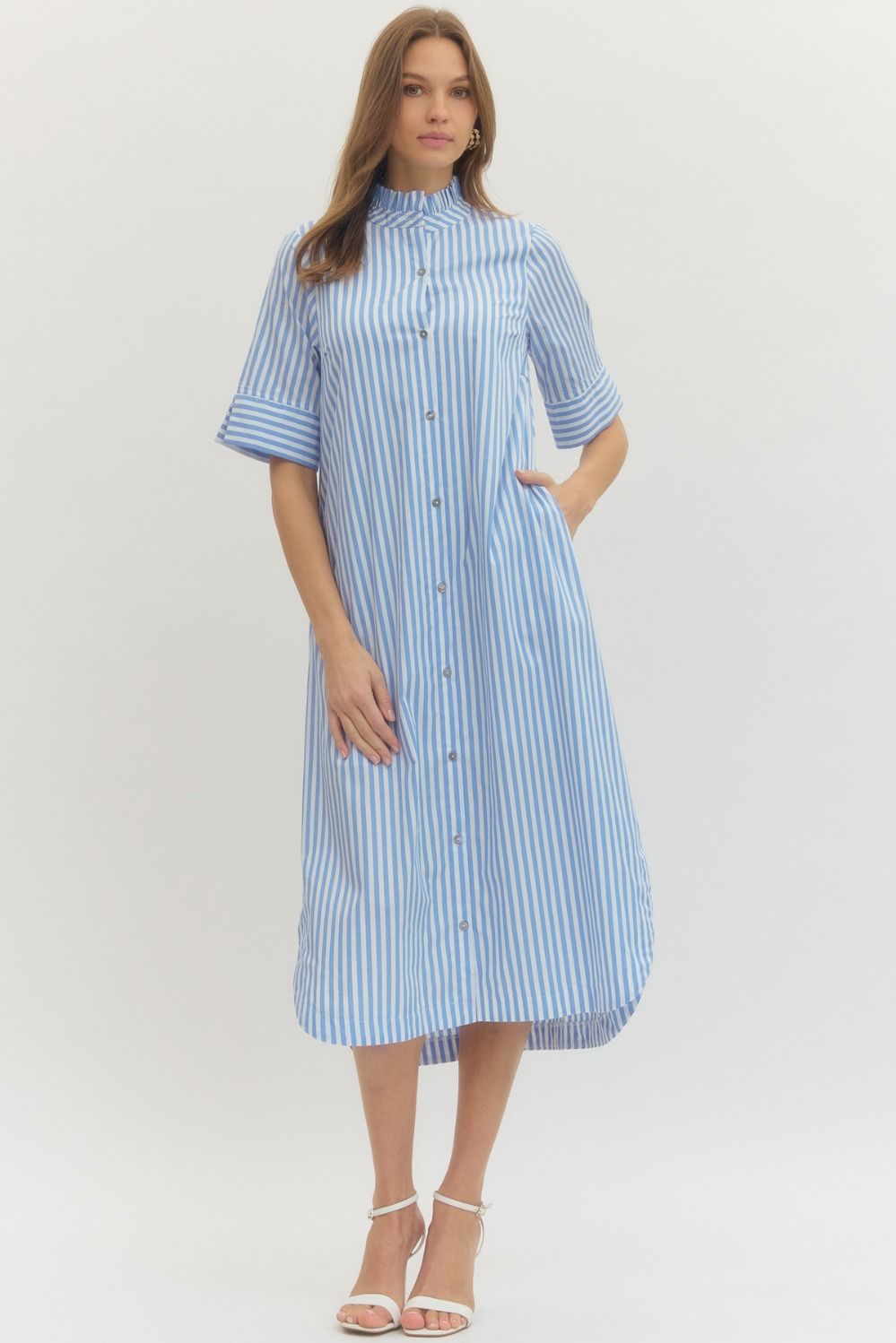 Stripe 3/4 sleeve midi dress