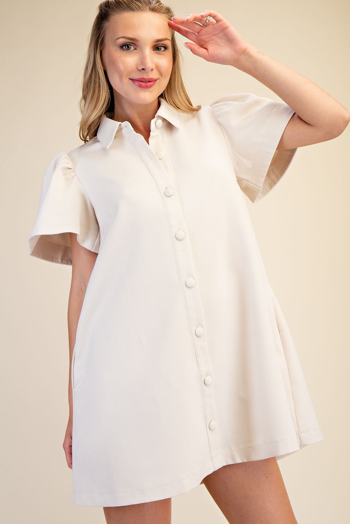 Collar Neck Button Down Mini Dress