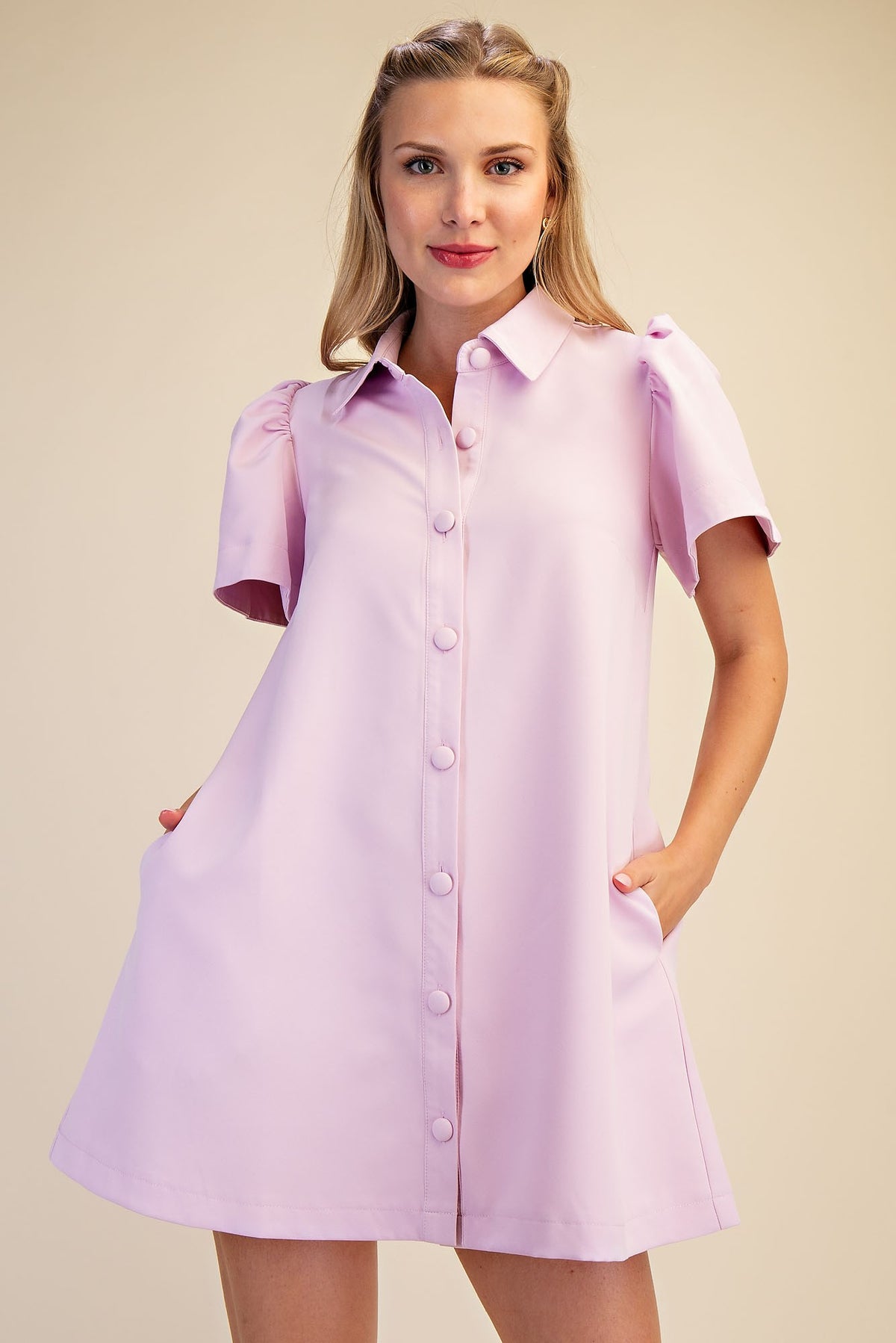 Collar Neck Button Down Mini Dress